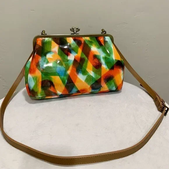 Handmade Genuine Leather Abstract Print “Birds” Kisslock Wristlet/Crossbody - Picture 4 of 17